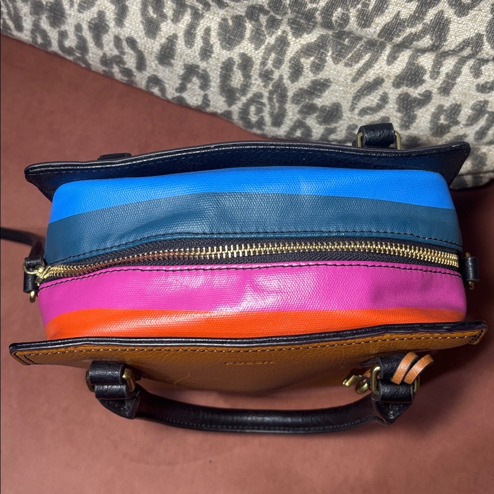 Fossil hope top handle colorful stripe medium square bag fun summer purse - Picture 11 of 16